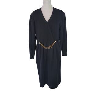 Talbots Size 8p‎ Vintage 100% Wool Sweater Dress Pearl Chain Attached Belt